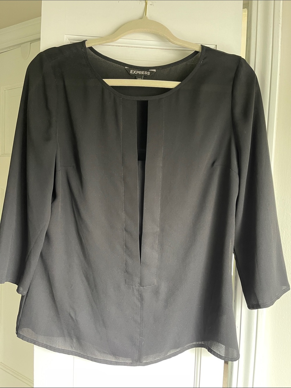 Express Black Split-Front Round-Neck Blouse